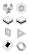 © Amiril - Minimalist abstract dimensional forms vector set folded ribbons layered planes isolated white background
