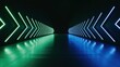 © HabibulAlamKhan - Modern corridor with green and blue neon arrow lights pointing forward on dark background