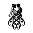 © MdKhalidIbneMahbub - Vector illustration of wedding couple silhouette embracing with ornaments.