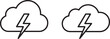 © SHAMIM - Two identical black outline of clouds with lightning bolts, minimalist weather symbols on a white background