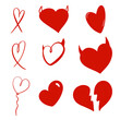 © Tatiana - Set of red hand drawn hearts on transparent background. Collection of heart shapes for valentine day design. Decorative element, love symbol, romance and passion illustration.