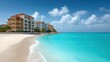 © buraratn - Serene Coastal Landscape with Luxurious Beachfront Homes and Crystal Clear Turquoise Water Under a Bright Blue Sky and Fluffy White Clouds