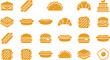 © Hosneara - Flat Vector Fast Food Icon Set Featuring Burgers Hot Dogs Sandwiches and Breakfast Items for Restaurant Menus Food Delivery Apps Cafe Branding and Culinary Graphic Design Projects