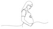© Line Lab - Single line drawing of pregnant woman holding belly with line art