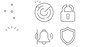 © Maheen  - Cybersecurity and network infrastructure vector icon set collection of 4 minimalist line icons: intrusion detection radar scanner, broken padlock security breach, ringing alarm bell, and shield.