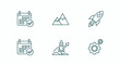 © ArtChi3v - Set of six icons depicting business concepts calendar, mountains, rocket launch, gears, and upward growth chart