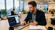 © Svitlana - Investor analyzing a stock chart using a laptop and phone, financial research and trading concept, modern business technology workflow, focused hands and screens, clean office setting, realistic