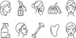 © Md Aiyub Ali - Set of line art icons for skincare and beauty routine with gua sha, self care