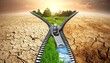 © Drem - 'Surreal zipper divides lush green landscape and barren cracked earth, symbolizing transformation, environmental change, and the tension between destruction and renewal.'