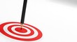 © MR HEPPY - Goal focus concept, red bullseye target hit by pencil, symbol of accuracy, clarity and goal achievement