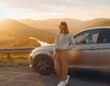 © Olena Apetroaiei - Wanderer's golden vista a tranquil moment by the car during sunset's embrace