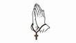 © tere - Praying hands holding rosary beads with cross on white background