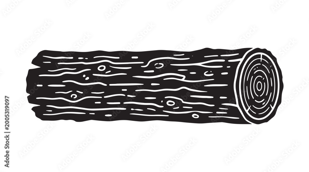 Log Vector Rustic Line Rustic wood log vector illustration, black and white timber trunk icon ...
