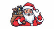 © father - Cheerful Santa Claus winks and gives thumbs up, carrying sack of toys