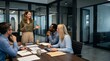 © StockSphere - Happy middle aged business woman executive ceo leader discussing project management planning strategy working with diverse colleagues company team at office corporate board group meeting.