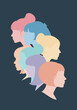 ©  Yassine DS - Diverse Group of Female Silhouettes in Profile with Pastel Colors Representing Women Empowerment Unity and Sisterhood Concept