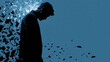 © Chiam - Particle effect showing abstract emotional loss concept. Abstract representation of despair in a fragmented silhouette.