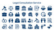 © Iconique Studio - Collection of legal consultation service icons representing justice law and professional legal support for business and individual needs
