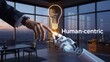 © Design Store - A conceptual image depicting the transfer of an idea represented by a glowing lightbulb from a person to a robotic hand