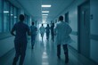 © Z - A dynamic and cinematic scene showing medical staff running down a brightly lit hospital corridor, conveying a strong sense of urgency, teamwork, and professionalism in a modern healthcare environment