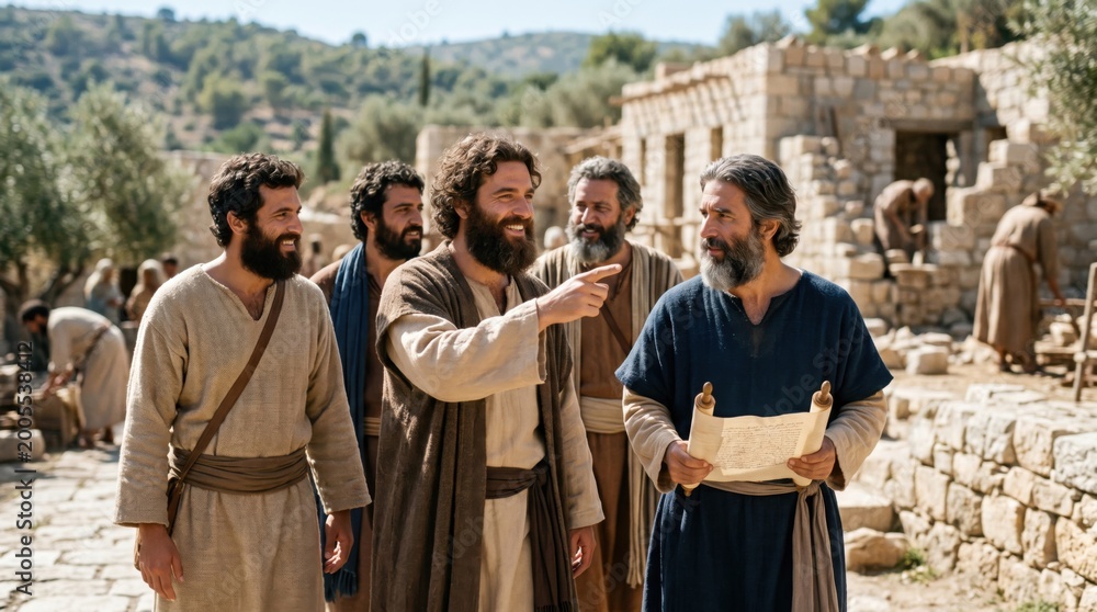 Tunic Disciples Barnabas introducing Paul to the apostles in Jerusalem. Biblical scene ...