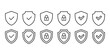 © Gogo - Shield security icons, protection symbols set, security sign with check mark and lock sign in outline style