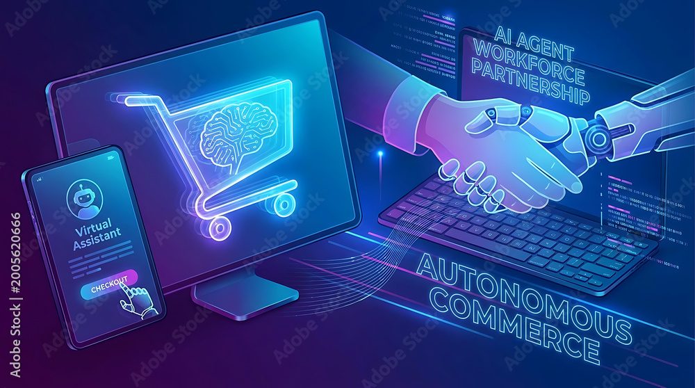 Autonomous commerce agent depicted as a digital shopping cart for ...
