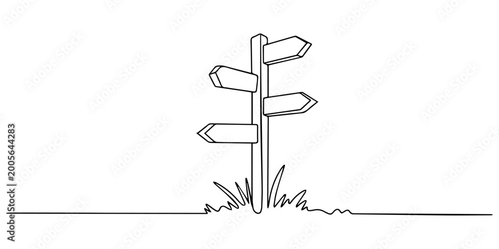 Line Drawing Sign Post Continuous one line drawing of a road sign with simple and clear lines ...
