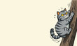 © SMFARHANTANVIR - A frightened tabby cat clings desperately to a tree trunk eyes wide with alarm and paws firmly gripping the bark