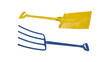 © Top_Stock - Essential garden tools yellow shovel and blue pitchfork ready for work