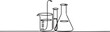 © MstMoushumi - lab chemical glass continuous one line drawing, Minimalist glassware for laboratory research, Laboratory glass equipment sign.one line Art icon drawing vector