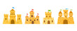 © Mallva - Set of sand castle icons isolated. Hand drawn of beach toys, sandcastles, fortress towers, and summer vacation fun for kids. Vector illustration