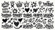 © Sunjida Akter - Hand drawn bold brush star, arrow, skull and crown. Graffiti bold brush drawn figures for collages, grunge street art design, rock and roll aesthetic