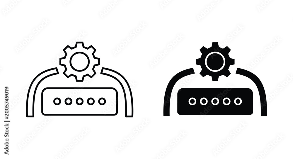 System configuration gear icon set with password input field in outline ...