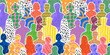 © Dedraw Studio - Colorful diverse people crowd abstract art seamless pattern. Multi-ethnic community, big cultural diversity group background illustration in modern collage painting style.