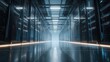 © pinkrabbit - Shot of Corridor in Working Data Center Full of Rack Servers and Supercomputers with Internet connection Visualization Projection, technology, digital, futuristic, future,