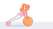 © Bruno Stock - Energetic woman performing a fitness exercise with an orange stability ball engaging core muscles in a plank variation promoting healthy lifestyle and active recreation with clean
