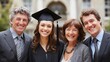 © Rax Qiu - Graduate posing with smiling family in formal campus portrait