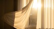 © Serumah - White curtain blowing in the wind at sunset by window