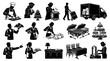 © Imsuniyah - Black and White Icons of Food Service and Catering Staff, Delivery Truck, and Kitchen Equipment
