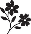 © MDASHRAFUL - Flower Branch Silhouette Vector Illustration - Floral Stem with Blossoms and Leaves Botanical Icon Isolated on White