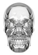 © Abdullahalmamum1980 - A translucent, glass-like human skull sculpture with reflective surfaces and deep internal shadows, isolated against a solid pitch-black background