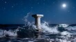 © 世忠 韩 - Stone column in ocean under moonlit sky