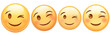 © Faizan - Four distinct yellow winking emojis displaying playful facial expressions and happy emotions presented as a set on transparent background