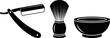 © MDYOUSUF - Traditional shaving tools with straight razor brush and bowl silhouette vector illustration.