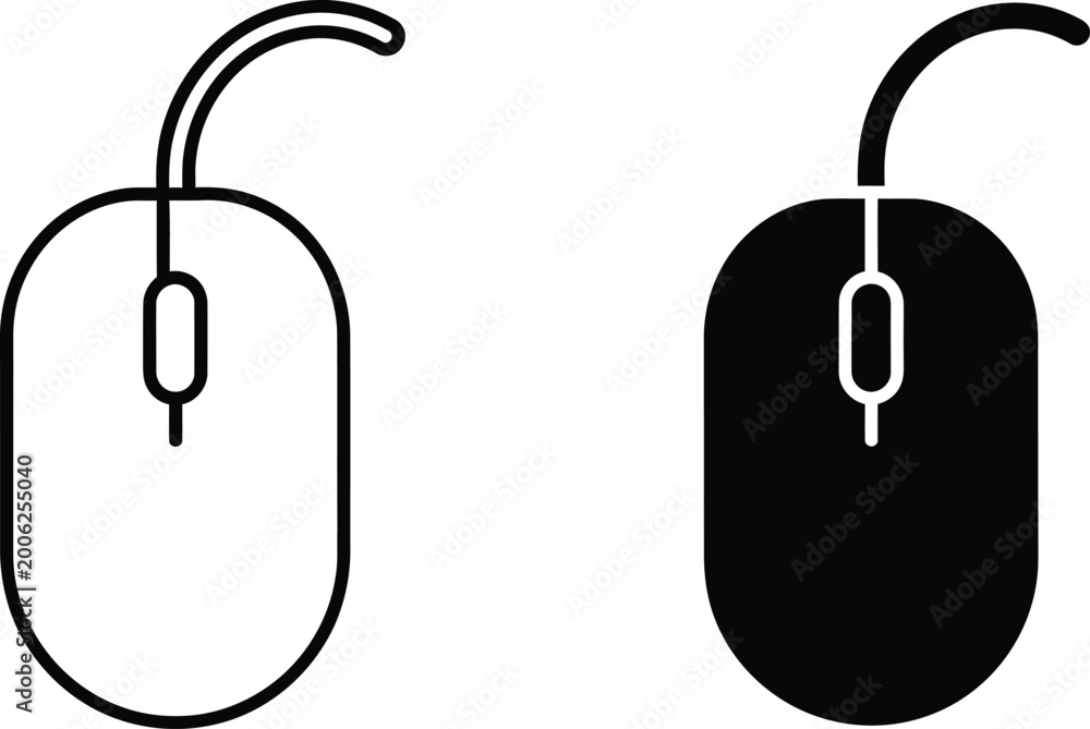Two computer mouse icons showing a simple outline and a solid black ...