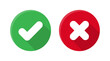 © Kingwardobe - Right, wrong, tick, cross, checkmark icon set with shadow flat style. Yes, no sign in green and red circle vector illustration