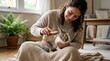 © Alina Sukach - A rabbit grooming session with a human, fine fur detail, calm handling and affectionate interaction, soft natural light with a caring peaceful atmosphere, ultra-realistic, no logos.