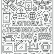 © Sameer Raja - Hand drawn doodle illustration celebrating national technology day with various electronic devices and scientific icons on a plain white background