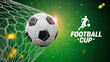 © Sharifa - A professional top-down photograph of a soccer ball in a goal net with Football Cup logo and sparks flying around it
